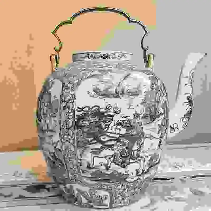 A-522 – Chinesische Porzellan-Teekanne mit Henkel