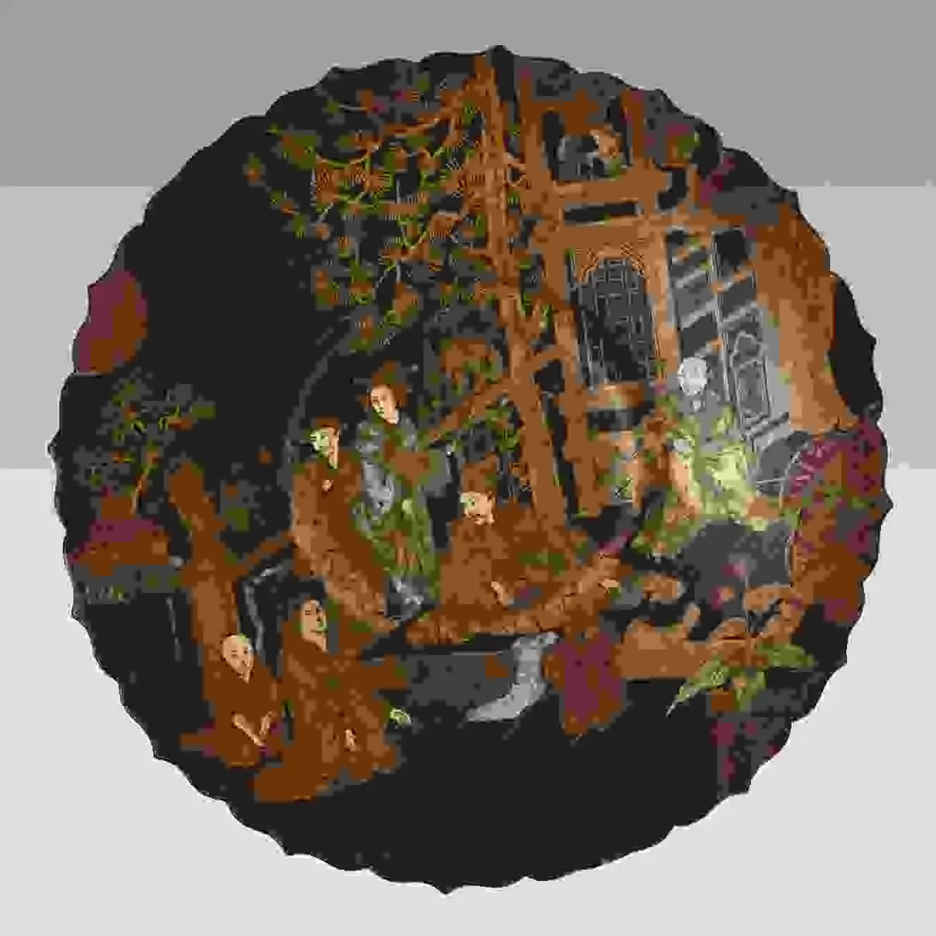 308 - Runder asiatischer Wandteller mit Hofszene