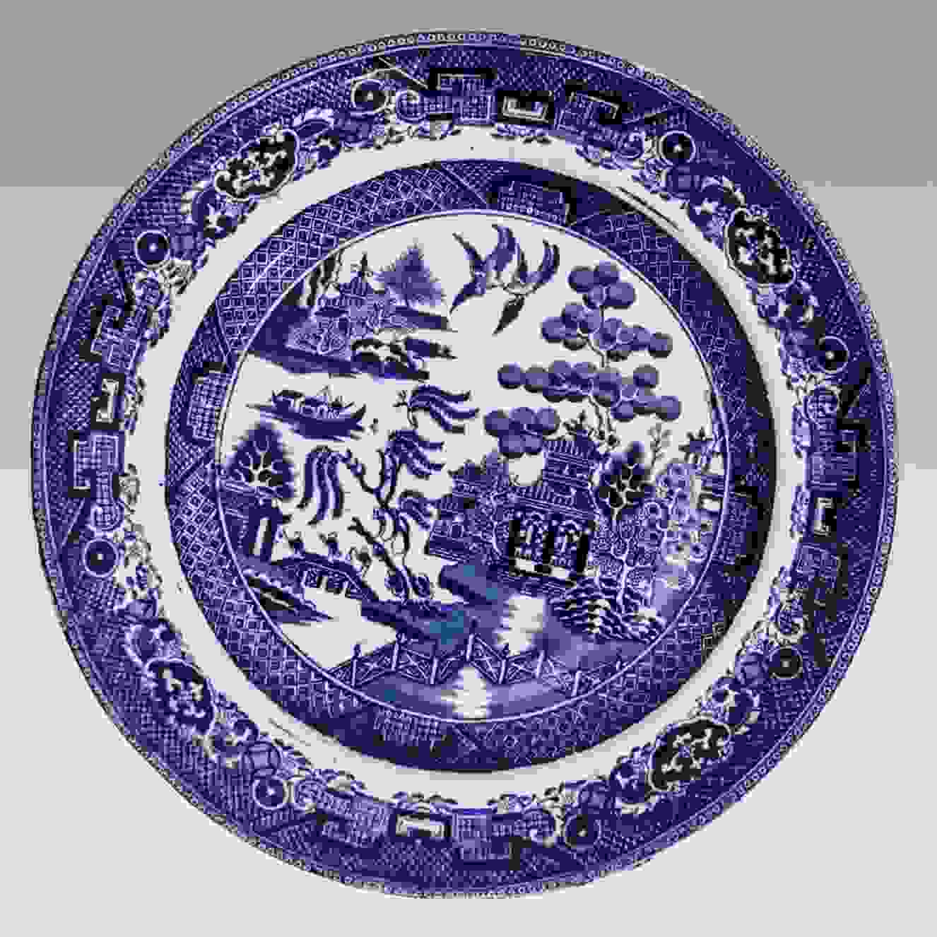 309 - Teller mit blau-weißer Landschaftsdekoration (Willow Pattern)