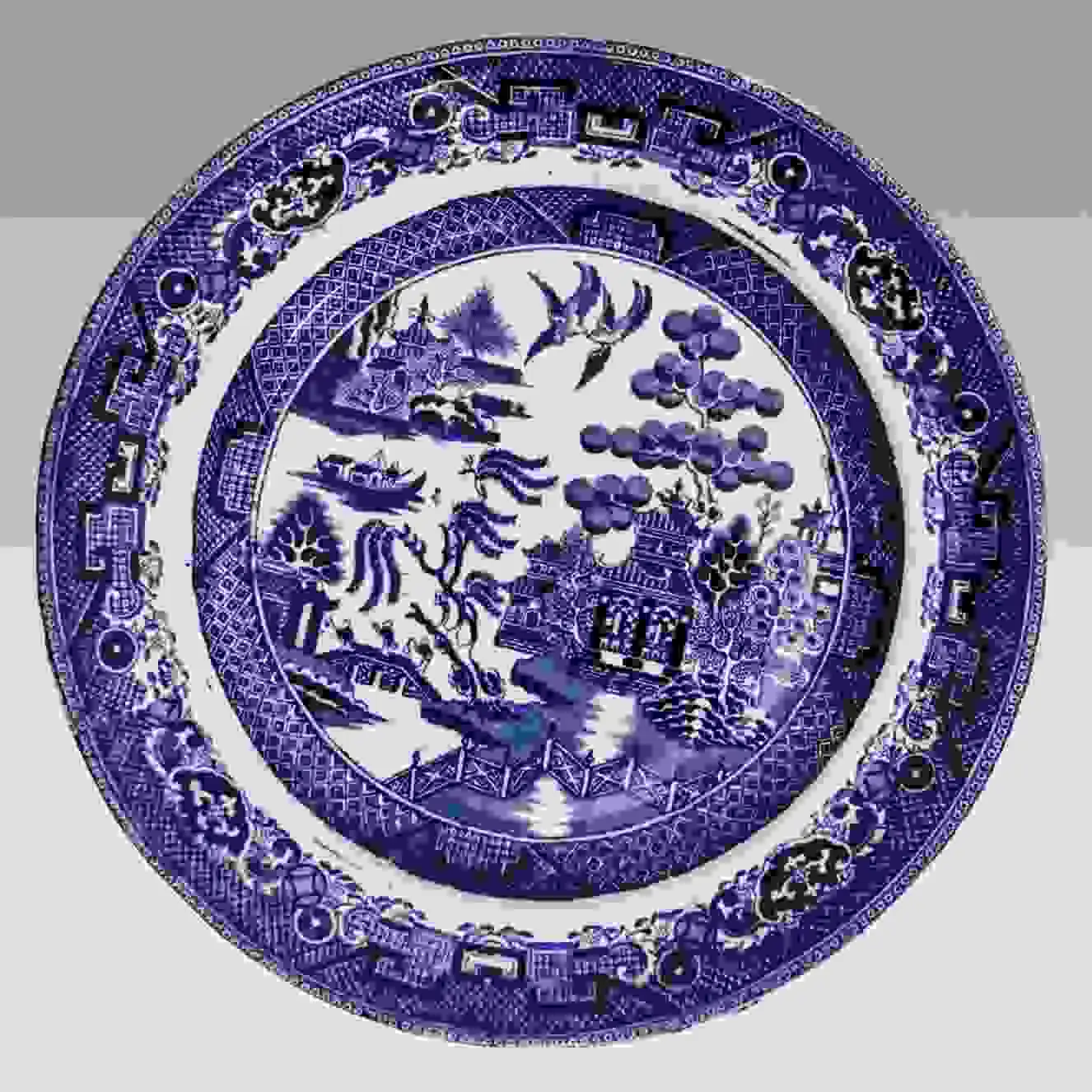 309 - Teller mit blau-weißer Landschaftsdekoration (Willow Pattern)