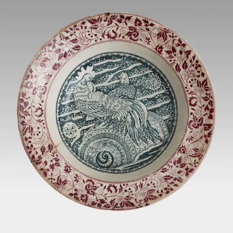 312 - Keramikteller Ayam Janthi mit Hahn-Dekor